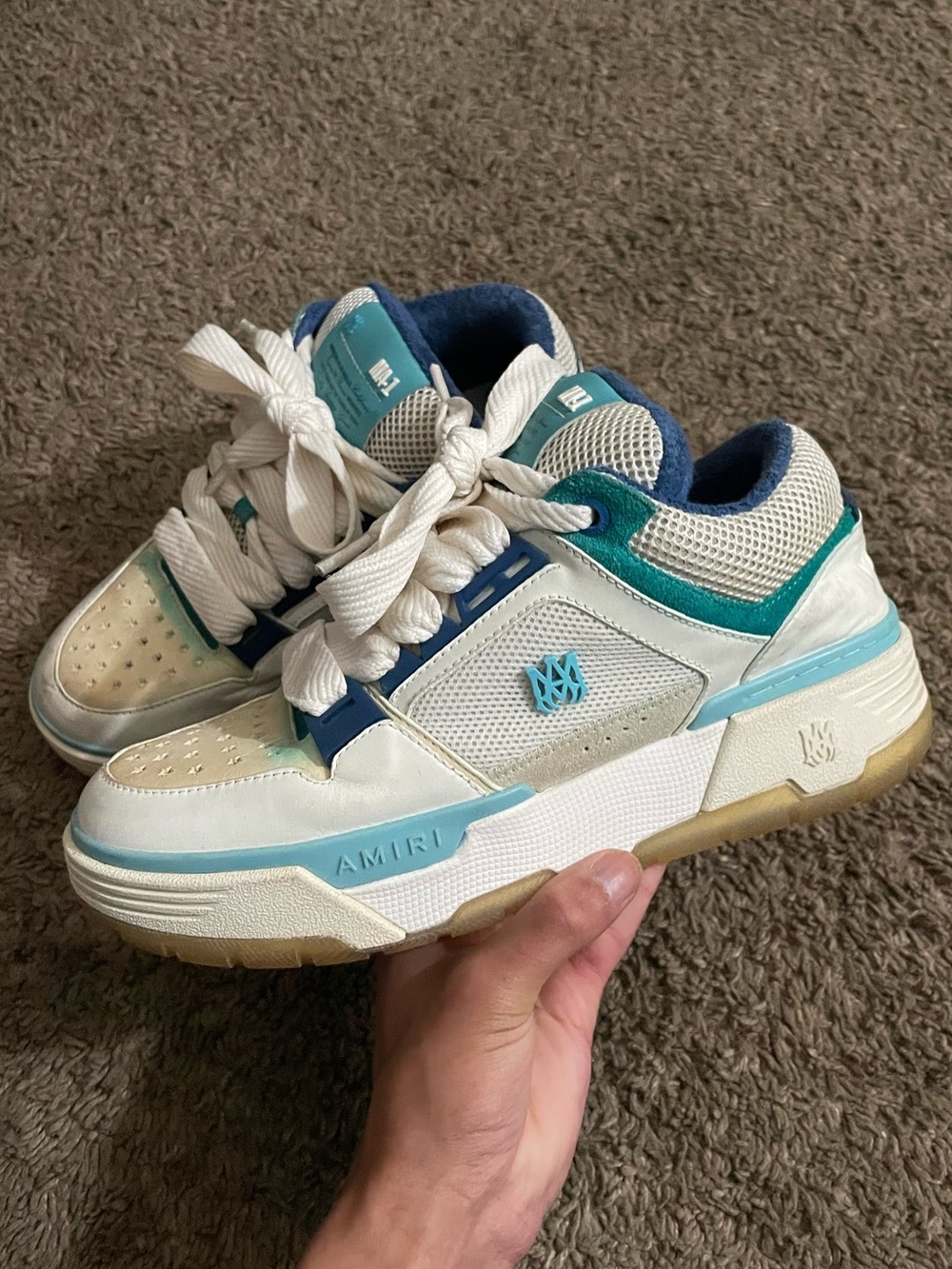 AMIRI Kids White Teal & Light Blue Low-Top Sneakers